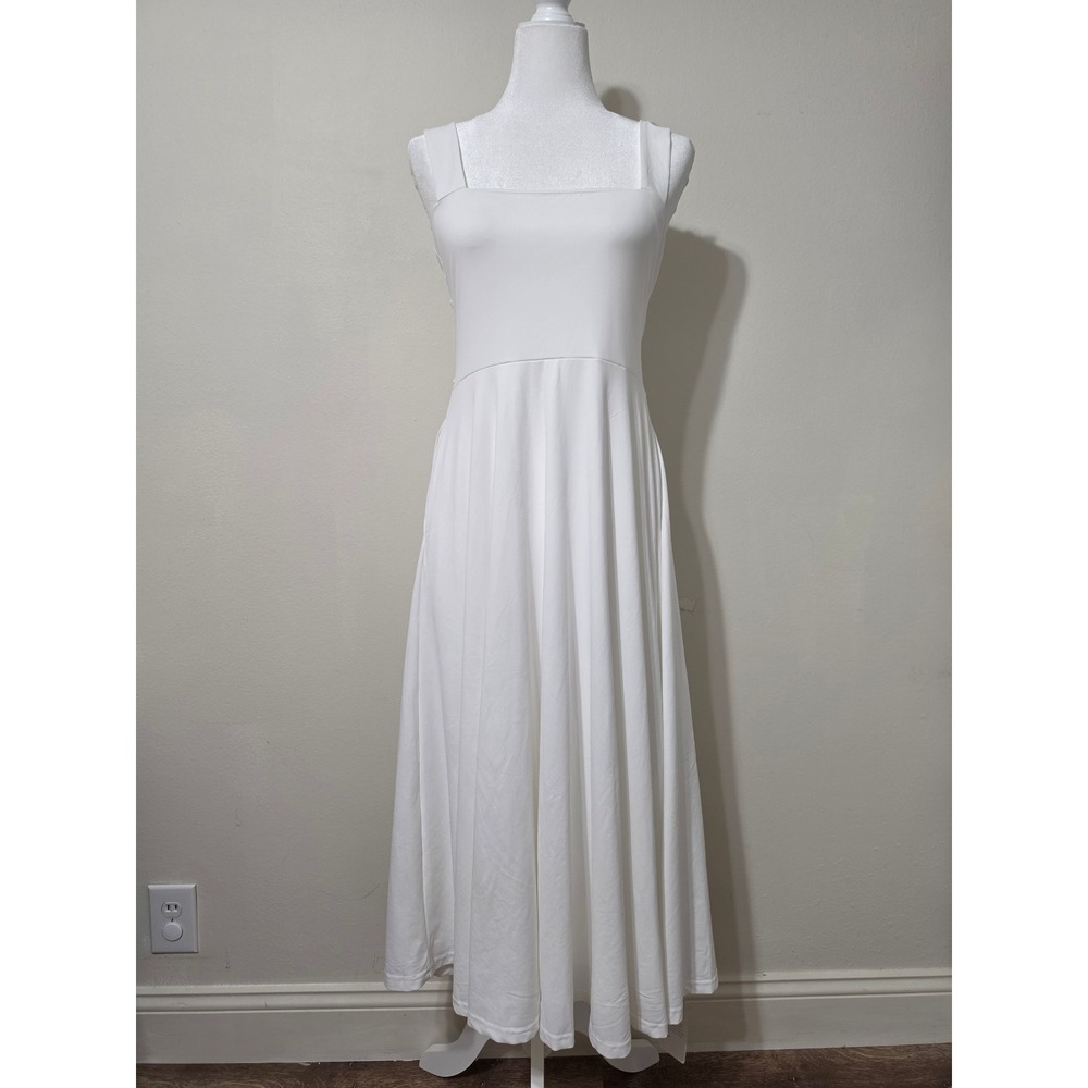 OYS White Square Neck Lace Up Back Maxi Dress with Pockets Size Large